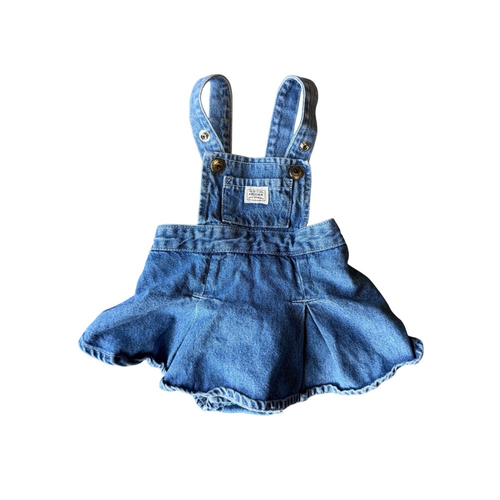 Vintage Arizona Denim Dress Baby Girl 0-3 Months Pleated Western Country Overall